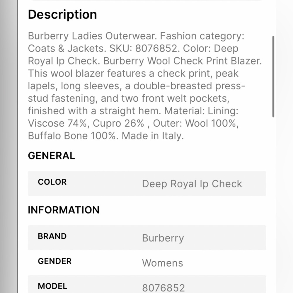 Burberry Ladies Wool Check Print Blazer - Picture 8 of 10